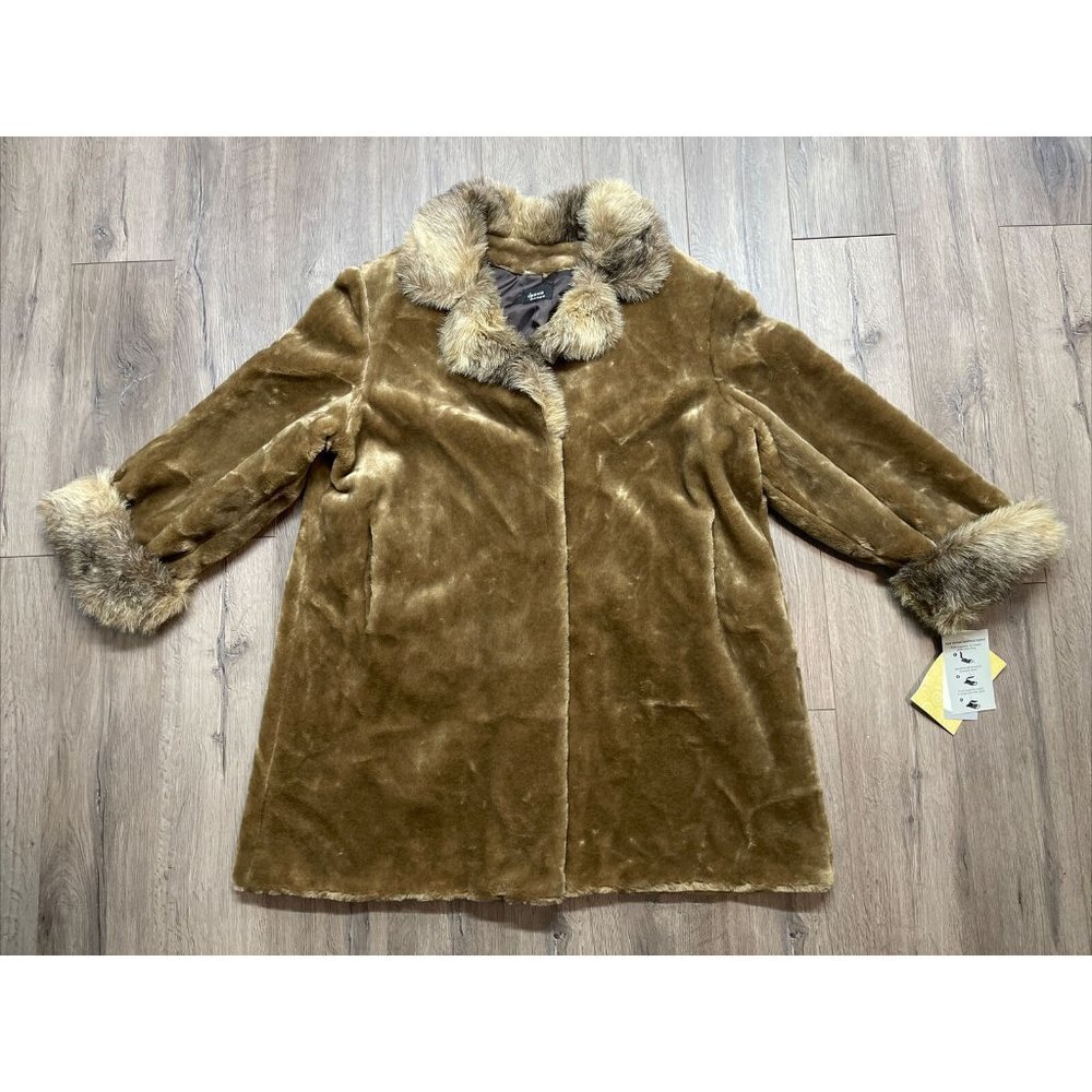 Dennis Brasso Coat Womens 2XL Faux Fur Collar Lined‎ Winter Jacket Designer NEW